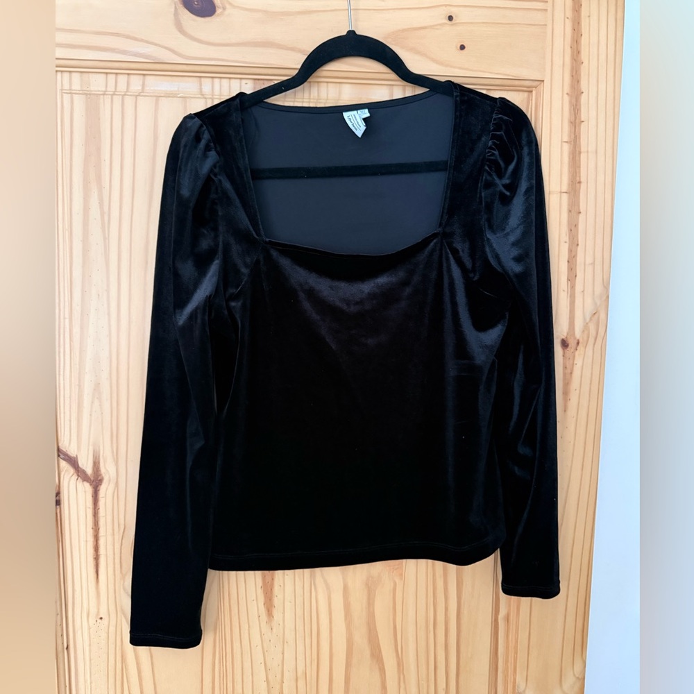 & Other Stories Black Velvet Square Neck Top
